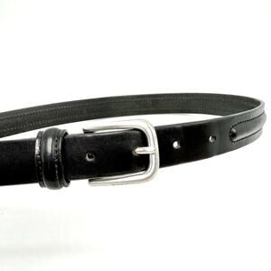 Eddie Bauer Black Italian Leather Belt 32 Silver Brass Buckle Center Ridge Italy